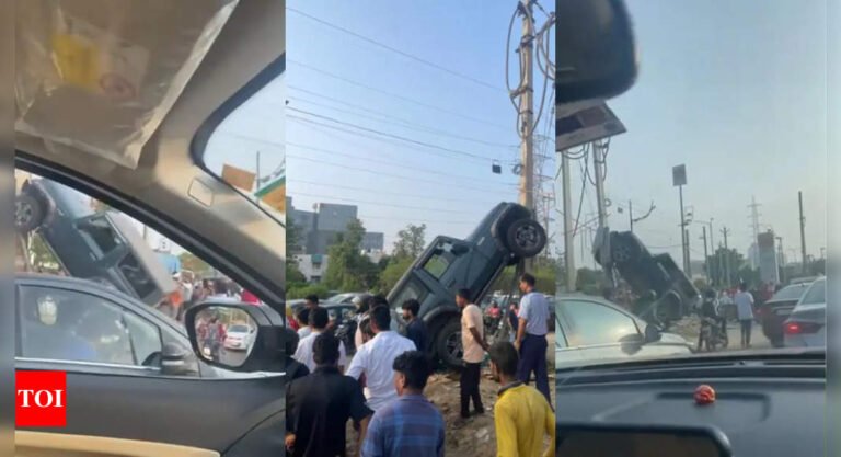Watch: Mahindra Thar climbs electric pole in Gurgaon! | Gurgaon News